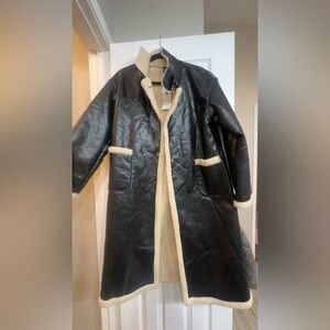 SHEIN Black Leather Jacket with Cream Accents